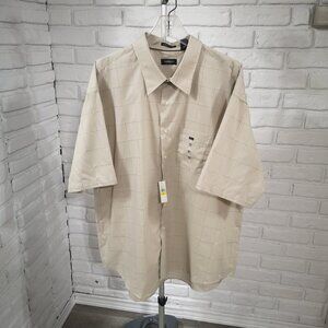 NWT Van Heusen Men's Size XXL Wrinkle Free Beige Plaid Button Front Shirt